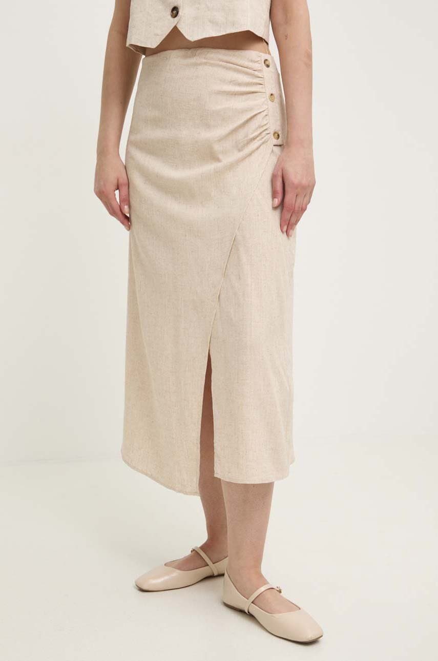 Λινή φούστα Answear.LAB χρώμα: μπεζ