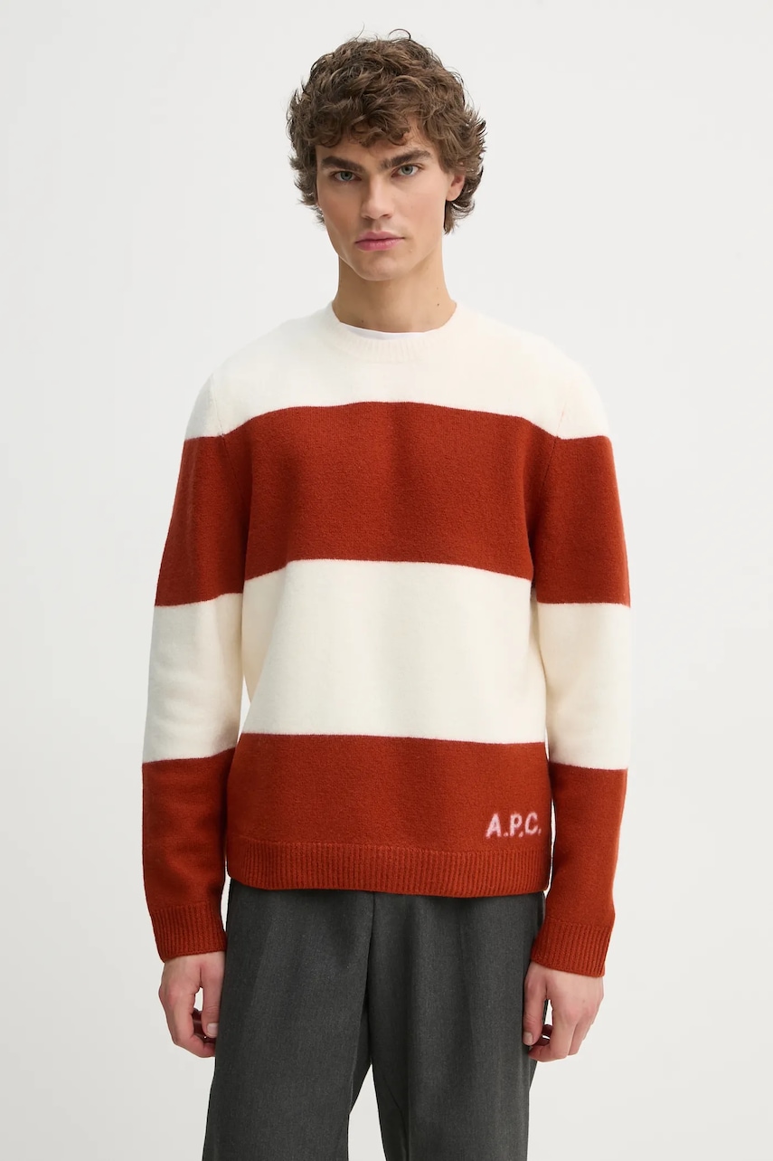 Μάλλινο πουλόβερ A.P.C. pull edwardo ανδρικό, χρώμα: πορτοκαλί, WVBDL.H23364
