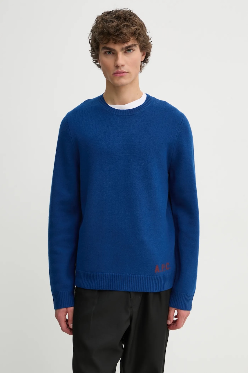 Μάλλινο πουλόβερ A.P.C. pull edward ανδρικό, χρώμα: ναυτικό μπλε, WVBDK.H23059