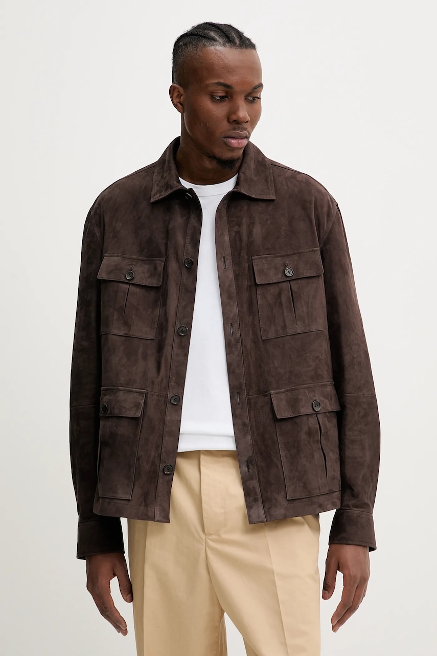 Δερμάτινο μπουφάν Bally χρώμα: καφέ, MLE05B