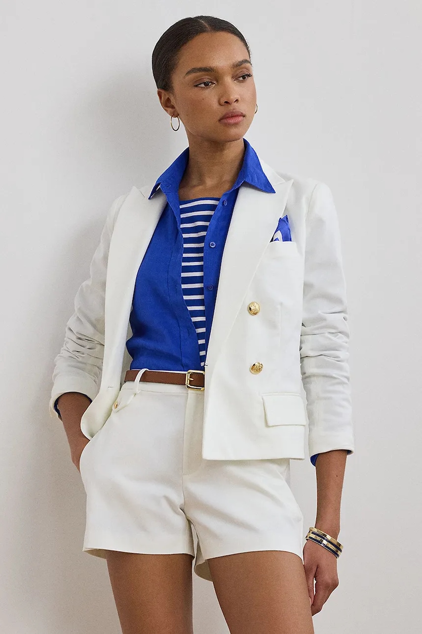 Βαμβακερό blazer Lauren Ralph Lauren χρώμα: άσπρο, 200957205