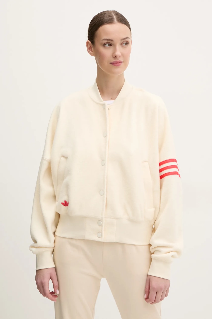 Μπουφάν bomber adidas Originals NC BOMBER JKT χρώμα: μπεζ, JI8523