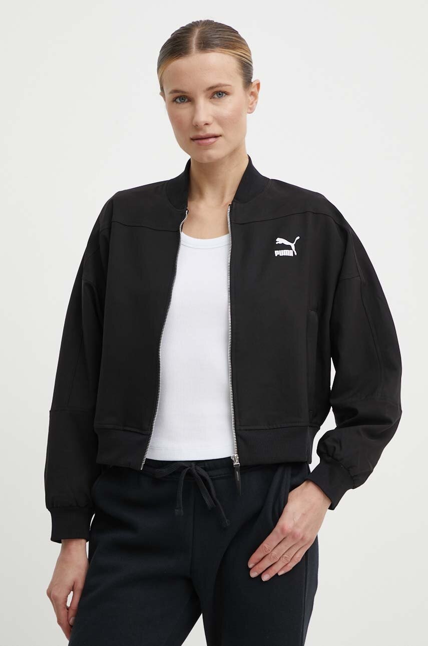 Μπουφάν bomber Puma Classics Shiny Bomber γυναικείο, χρώμα: μαύρο, 623696
