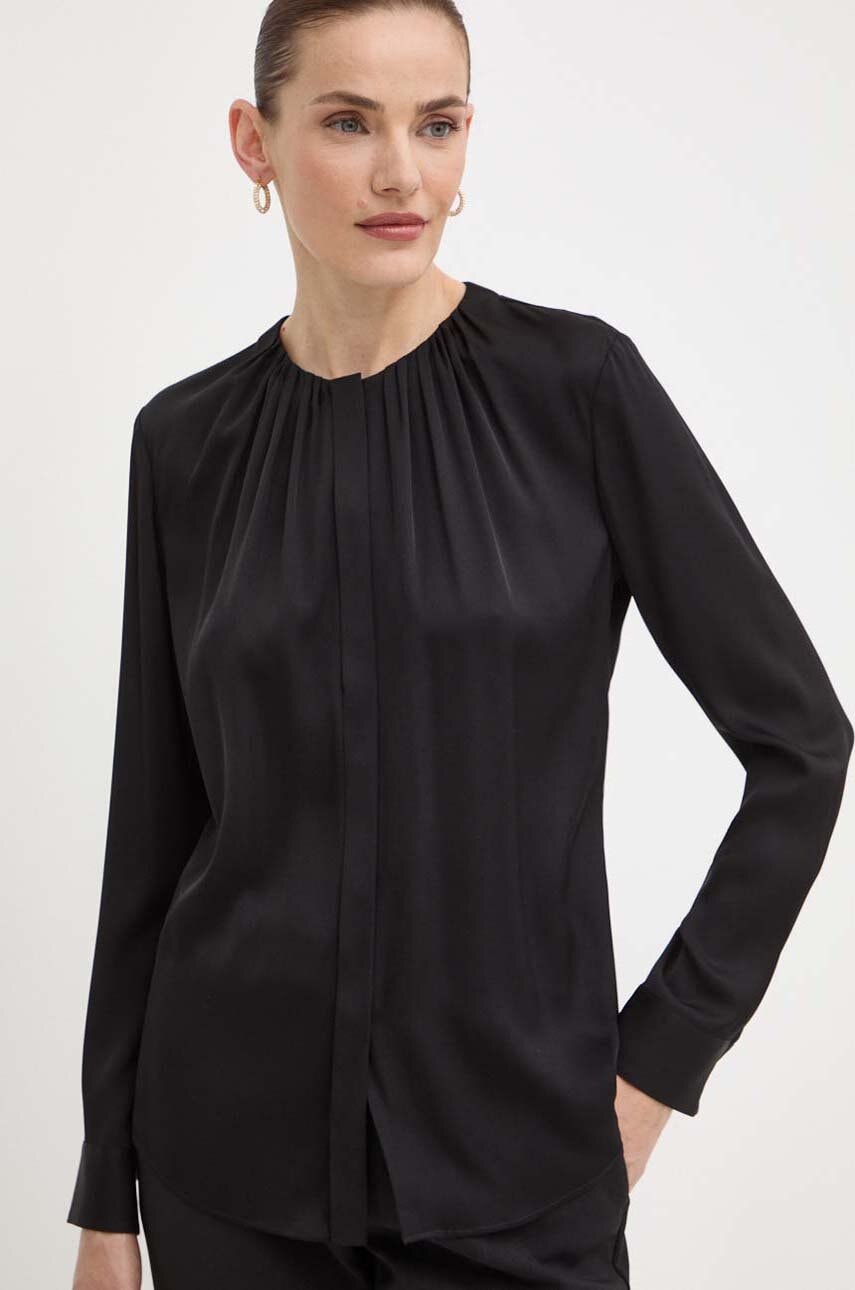 Μεταξωτό πουκάμισο BOSS χρώμα: μαύρο, 50490058