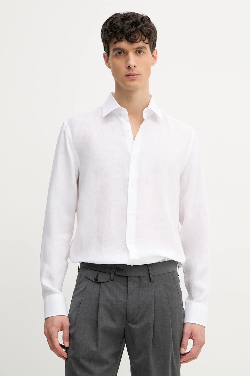 Πουκάμισο από λινό BOSS χρώμα: άσπρο, 50490234