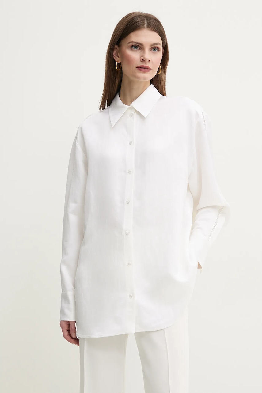 Πουκάμισο με μείγμα από λινό BOSS χρώμα: άσπρο, 50535297