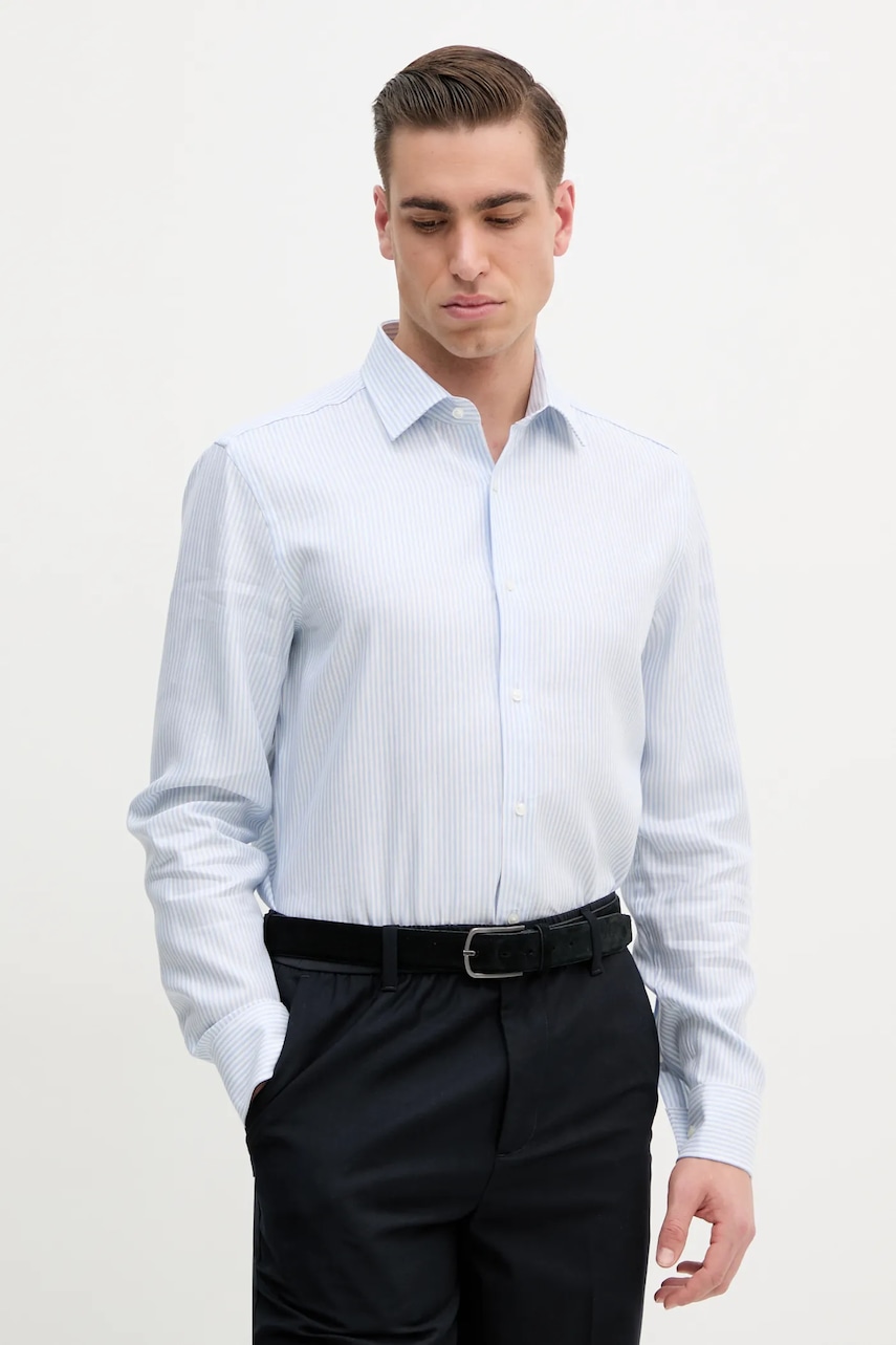 Πουκάμισο από λινό BOSS χρώμα: μπλε, 50539206