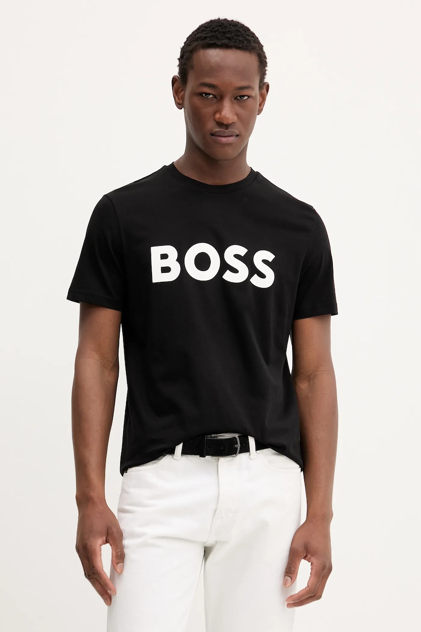Βαμβακερό μπλουζάκι BOSS BOSS CASUAL ανδρικό, χρώμα: μαύρο, 50481923