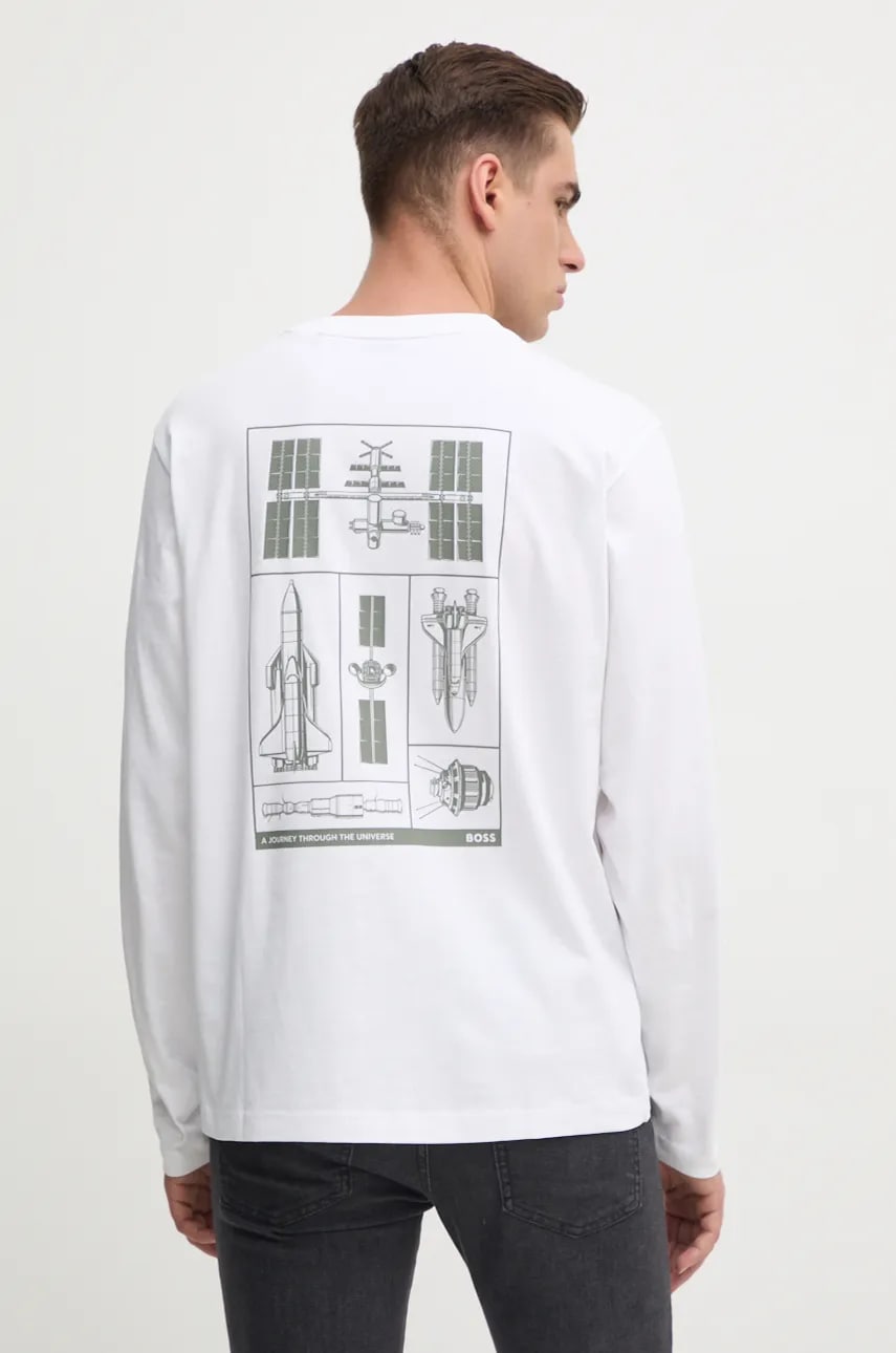 Βαμβακερή μπλούζα με μακριά μανίκια Boss Orange χρώμα: άσπρο, 50528213