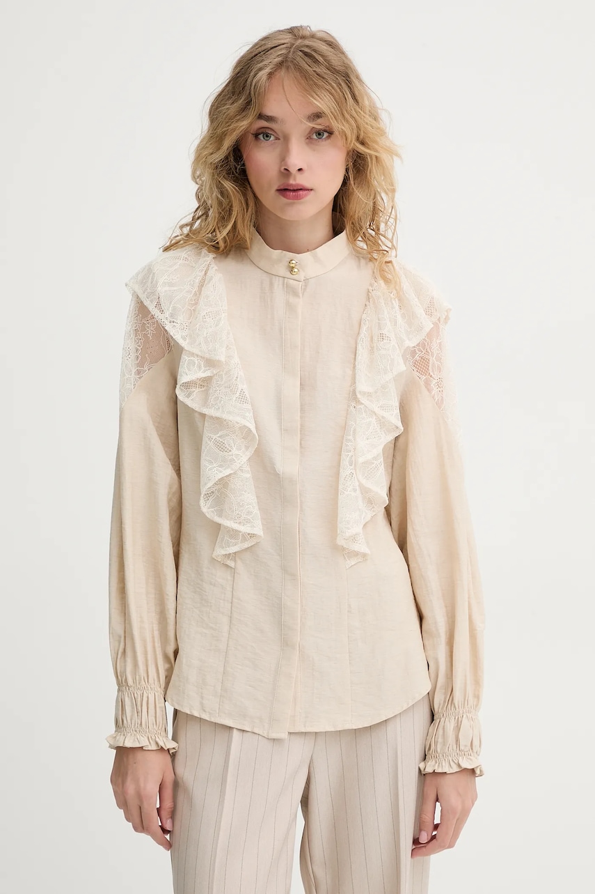 Πουκάμισο με μείγμα από λινό Bruuns Bazaar χρώμα: μπεζ, BBW4380