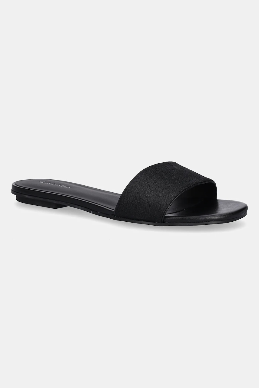 Παντόφλες Calvin Klein FLAT SLIDE - JACQ χρώμα: μαύρο, HW0HW02388