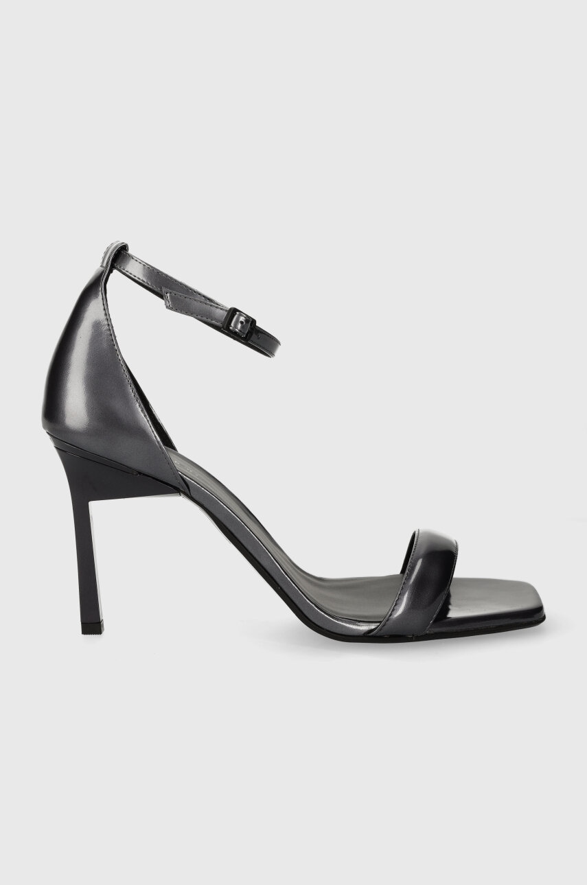 Δερμάτινα σανδάλια Calvin Klein GEO STIL SQUARE SANDAL 90-PEARL χρώμα: γκρι HW0HW01993