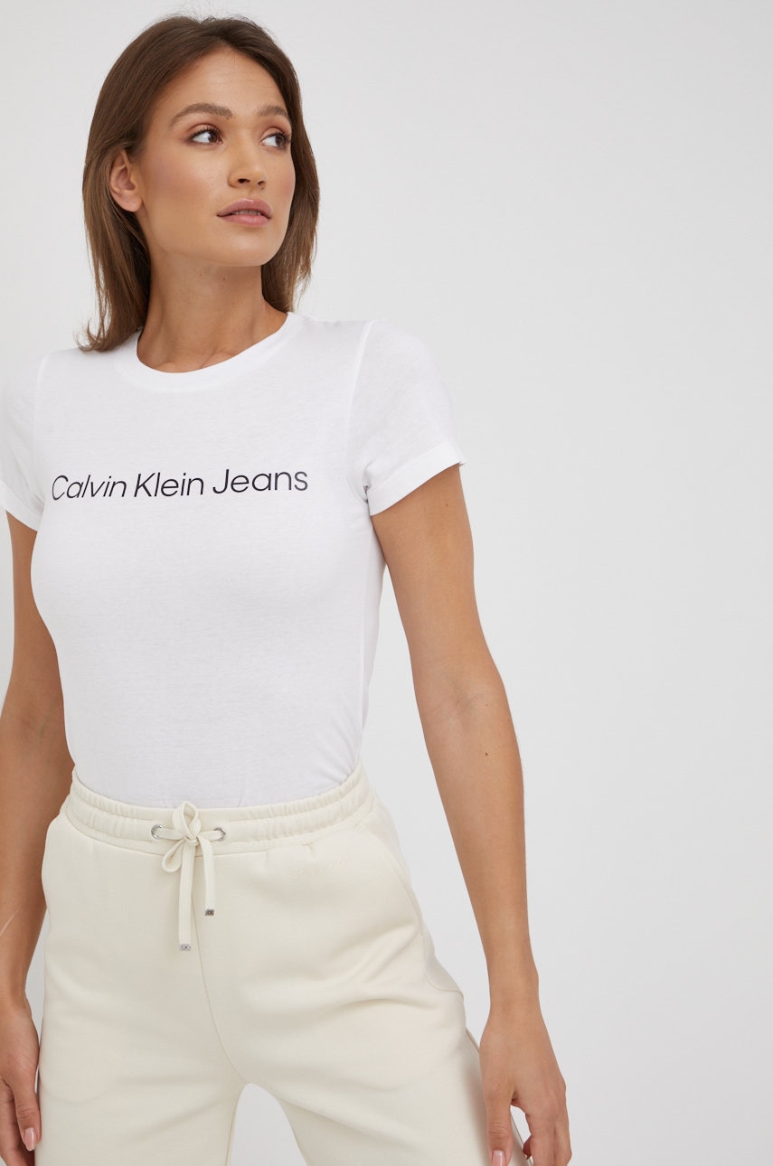Βαμβακερό μπλουζάκι Calvin Klein Jeans χρώμα: άσπρο