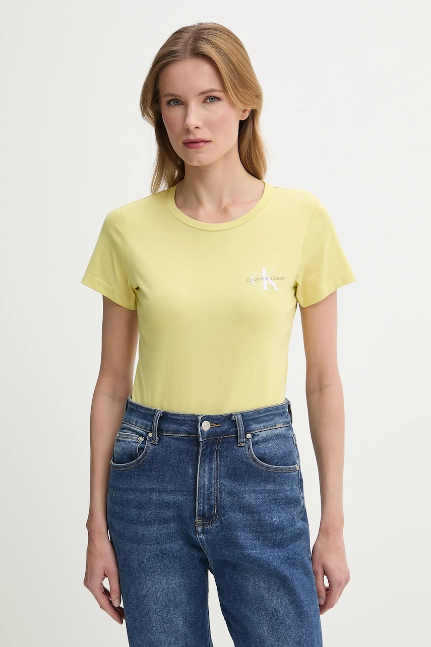 Βαμβακερό μπλουζάκι Calvin Klein Jeans 2-pack γυναικείο, χρώμα: κίτρινο, J20J219734