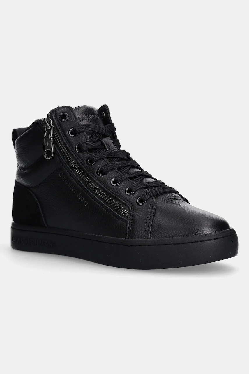 Δερμάτινα αθλητικά παπούτσια Calvin Klein Jeans CLASSIC CUPSOLE ZIP MID IN χρώμα: μαύρο, YM0YM01156