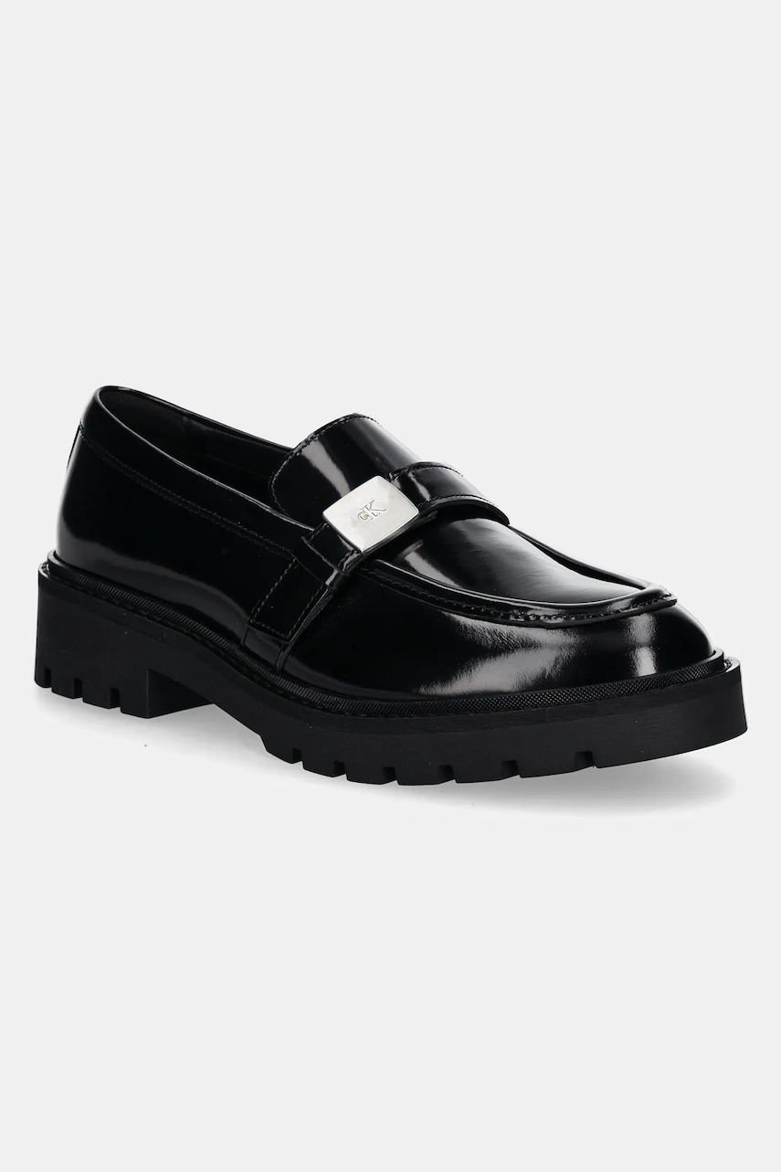 Δερμάτινα μοκασίνια Calvin Klein Jeans FLATFORM SHOE DRIVER HDW χρώμα: μαύρο, YW0YW01657