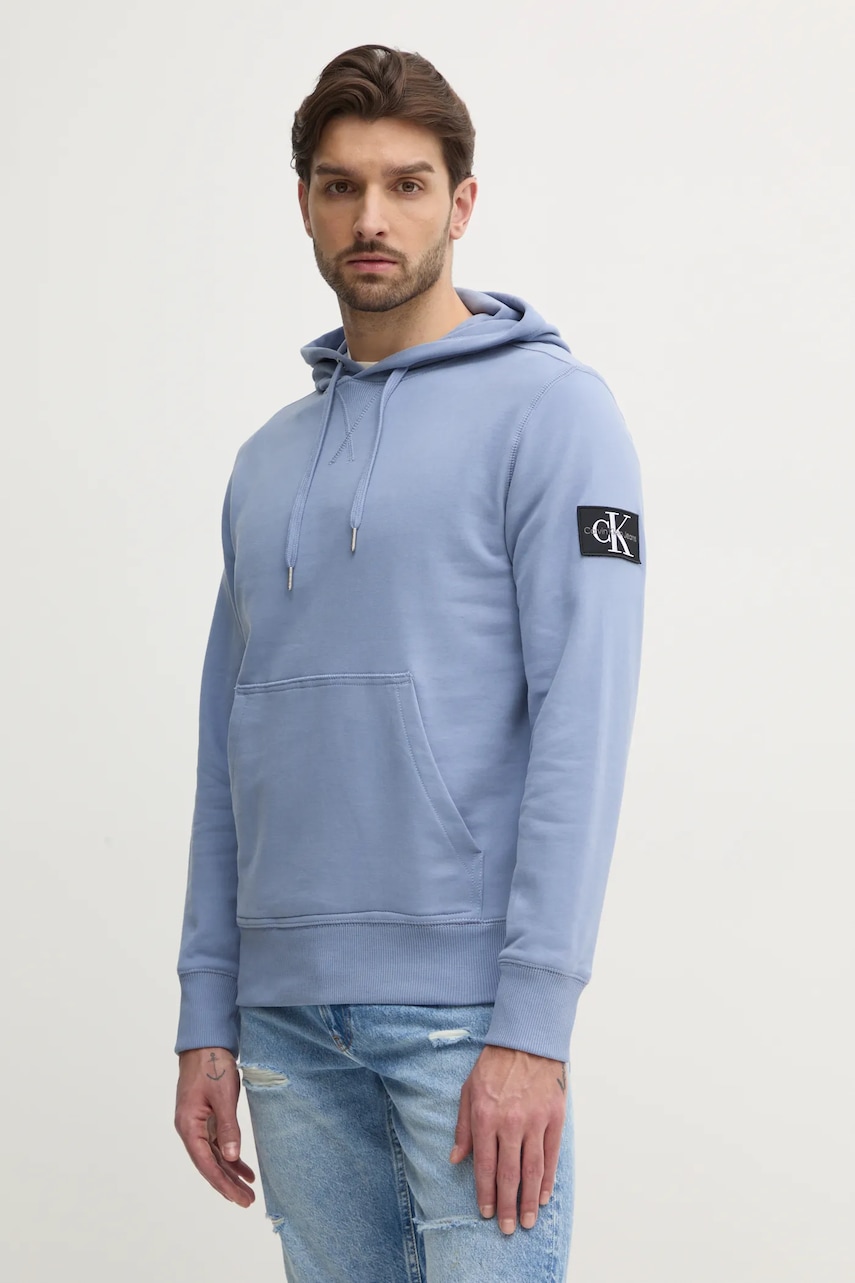 Βαμβακερή μπλούζα Calvin Klein Jeans χρώμα: μπλε, με κουκούλα, J30J323430