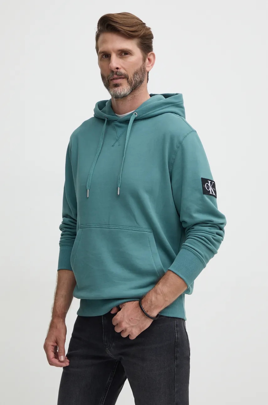 Βαμβακερή μπλούζα Calvin Klein Jeans χρώμα: πράσινο, με κουκούλα, J30J323430