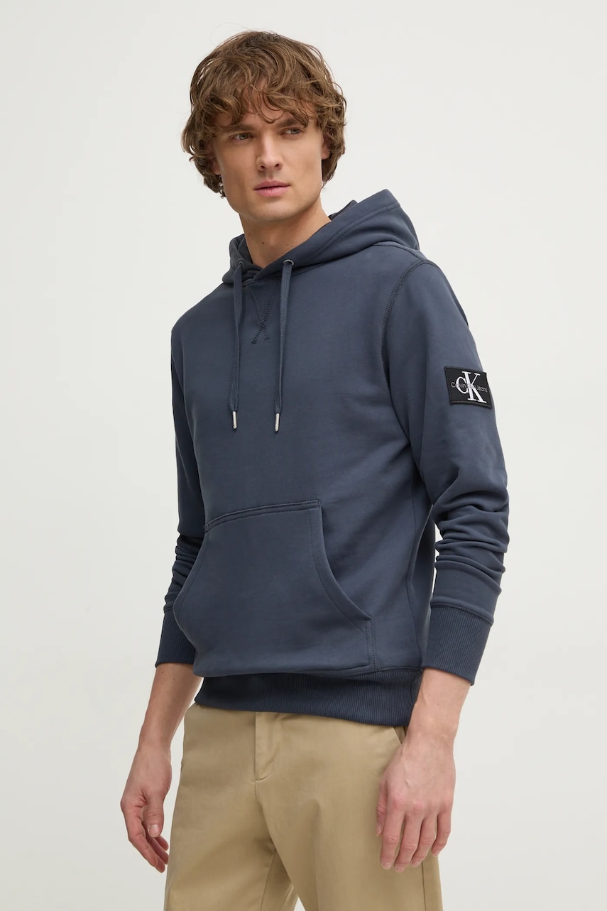Βαμβακερή μπλούζα Calvin Klein Jeans χρώμα: πορτοκαλί, με κουκούλα, J30J323430