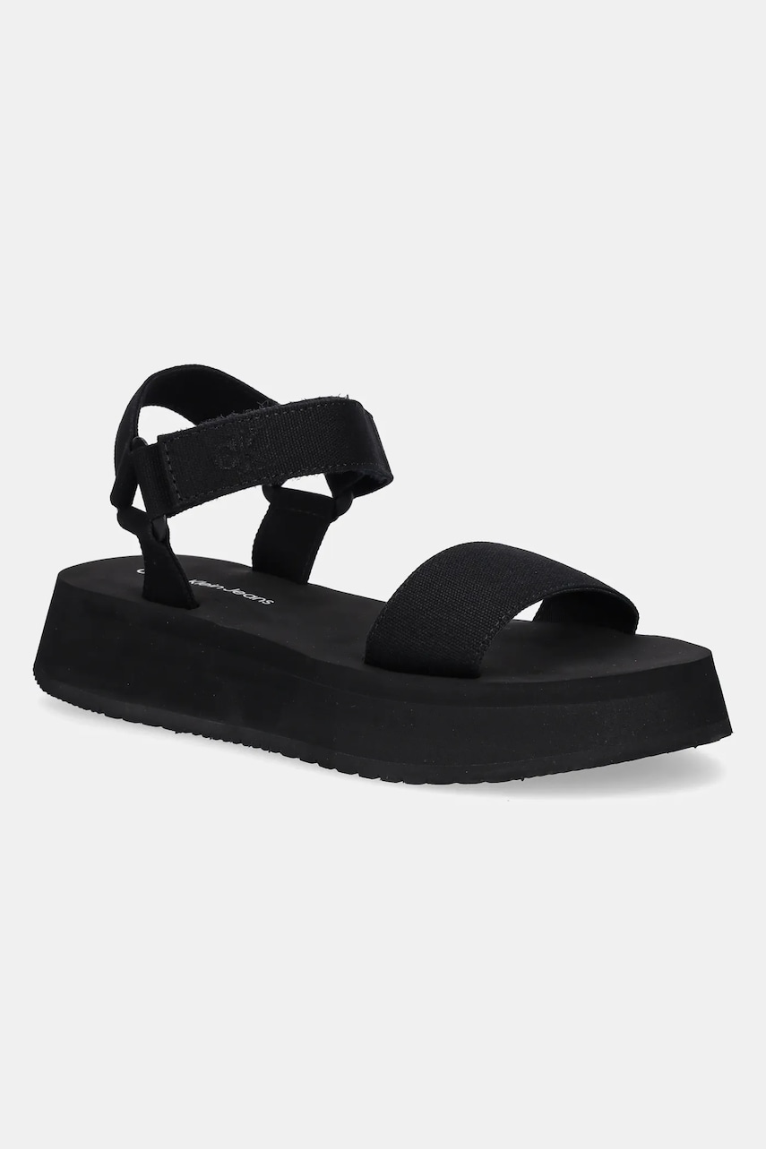 Σανδάλια Calvin Klein Jeans SANDAL VELCRO WEBBING MG χρώμα: μαύρο, YW0YW01693