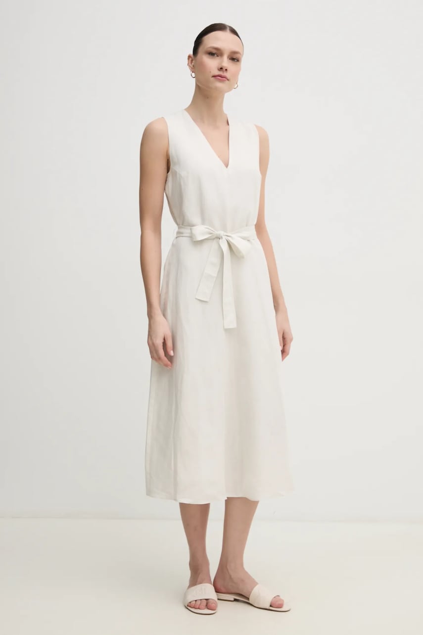 Φόρεμα από λινό μείγμα Calvin Klein χρώμα: μπεζ, K20K208424