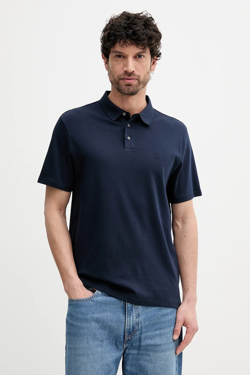 Βαμβακερό μπλουζάκι πόλο Calvin Klein ανδρικό, χρώμα: ναυτικό μπλε, LV04LB276G