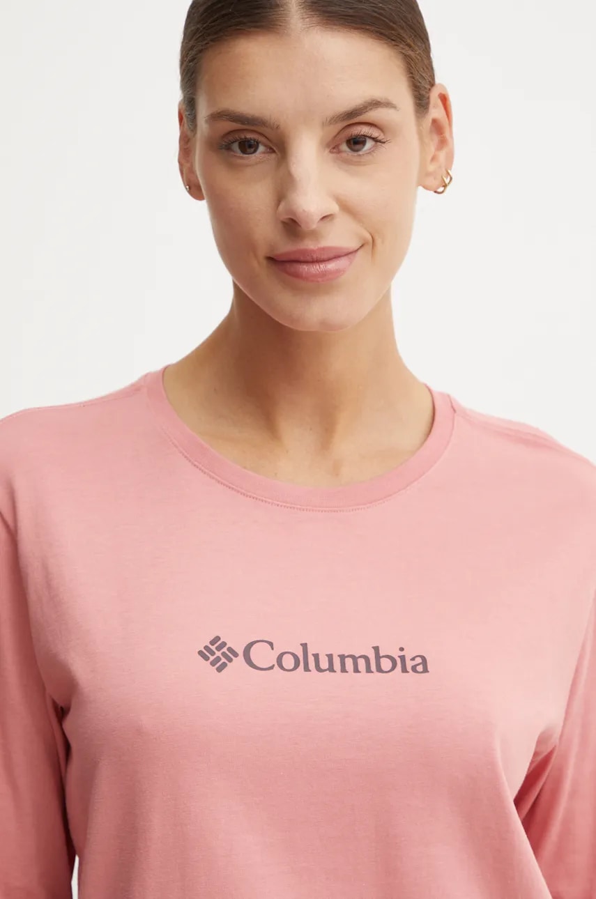 Βαμβακερή μπλούζα με μακριά μανίκια Columbia χρώμα: ροζ