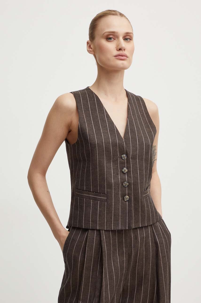 Λινό γιλέκο Day Birger et Mikkelsen Frida - Casual Linen Stripe χρώμα: καφέ, DAY65243245