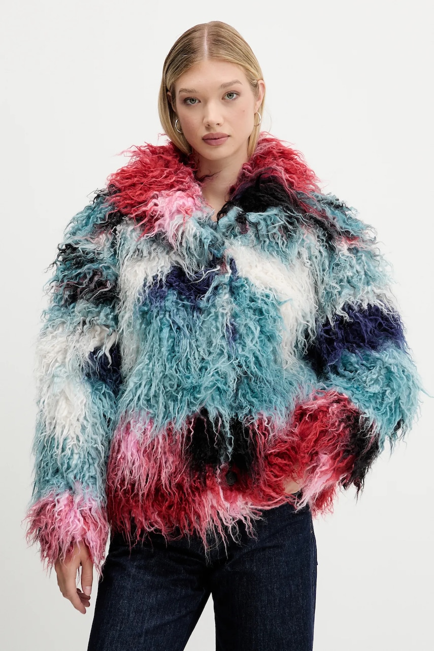 Παλτό Desigual CLOUD LACROIX χρώμα: τιρκουάζ, 25WWEW02