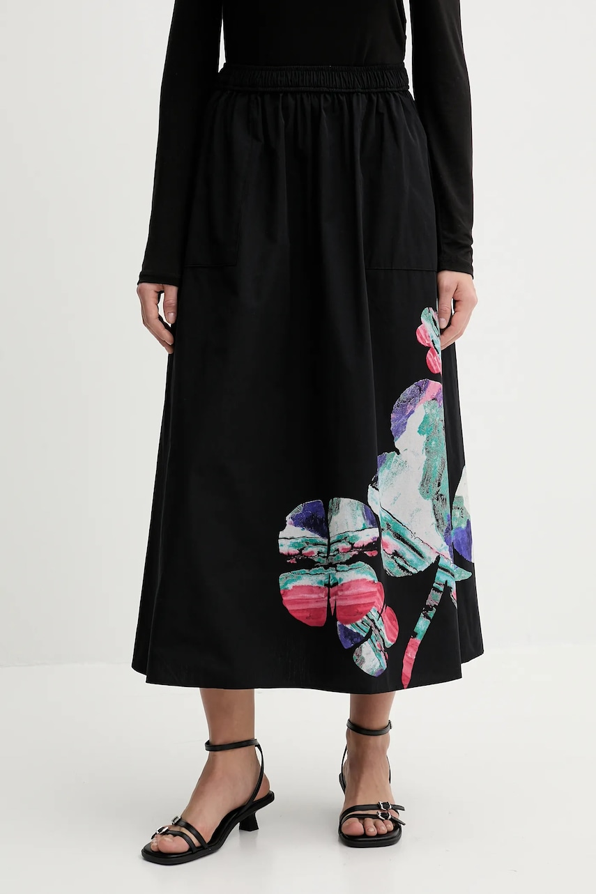 Βαμβακερή φούστα Desigual ELLA LACROIX χρώμα: μαύρο, 25WWFW05