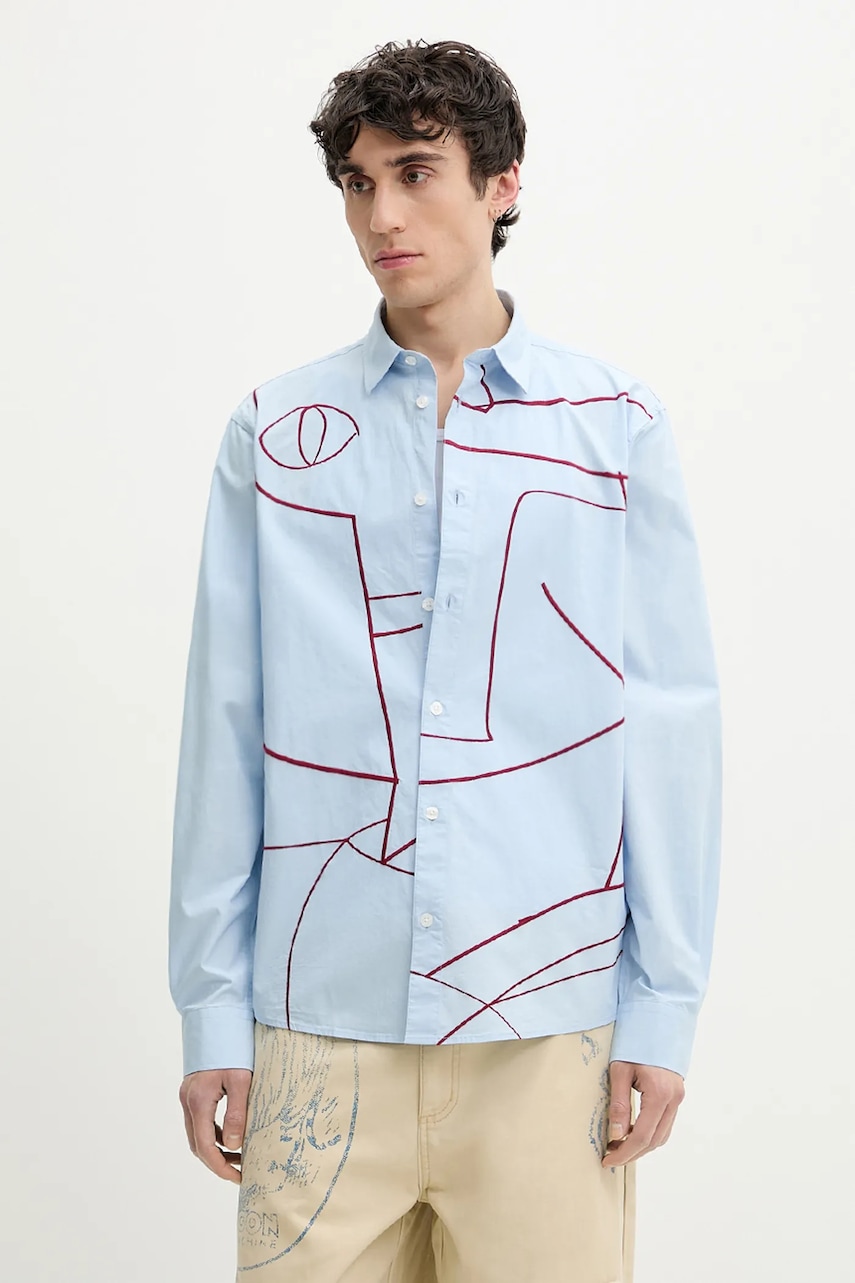 Βαμβακερό πουκάμισο Desigual EMBRO ανδρικό, χρώμα: μπλε, 25SMCW01