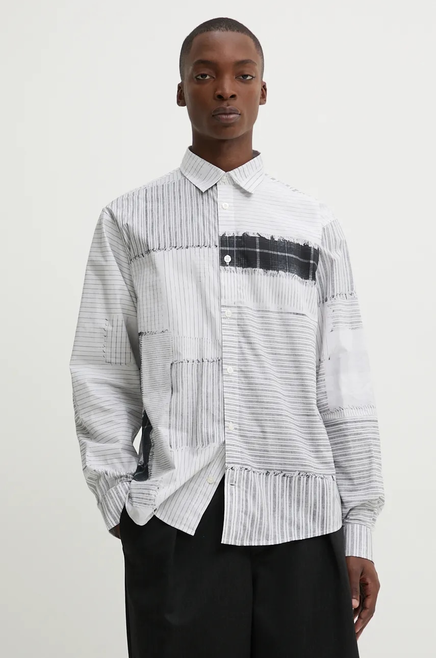 Βαμβακερό πουκάμισο Desigual MASSACHUSSETS ανδρικό, χρώμα: άσπρο, 24WMCW41