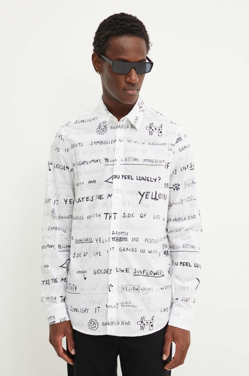 Βαμβακερό πουκάμισο Desigual PAUL ανδρικό, χρώμα: άσπρο, 24WMCW27