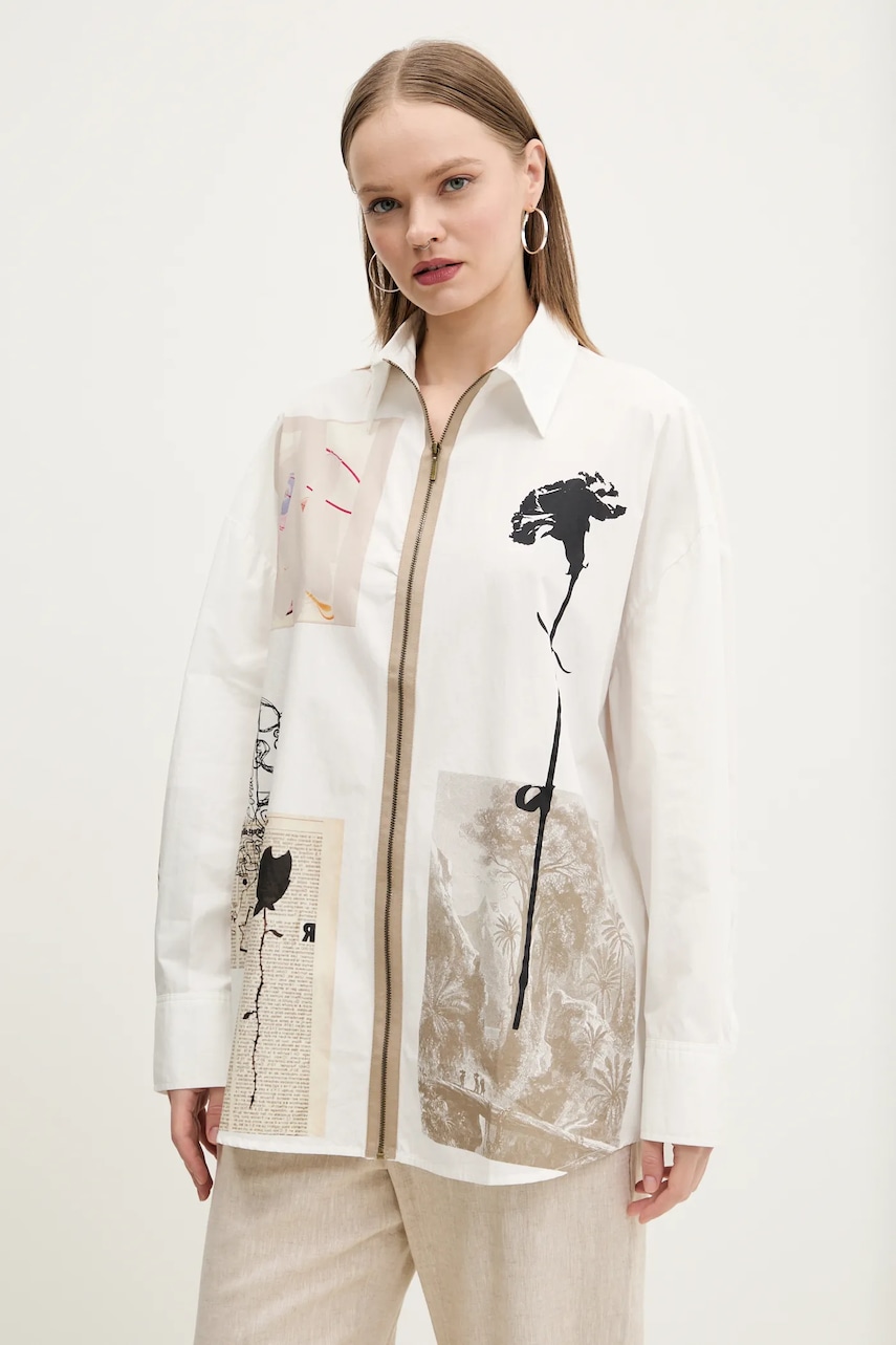 Βαμβακερό πουκάμισο Desigual RECORTES LACROIX χρώμα: άσπρο, 25SWCW23