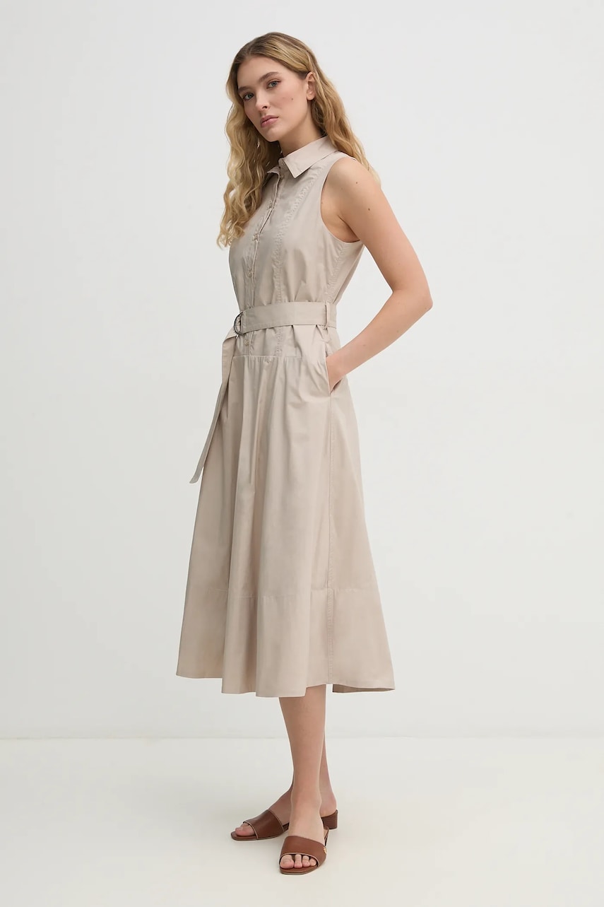 Βαμβακερό φόρεμα Dkny χρώμα: μπεζ, DJ5D9073