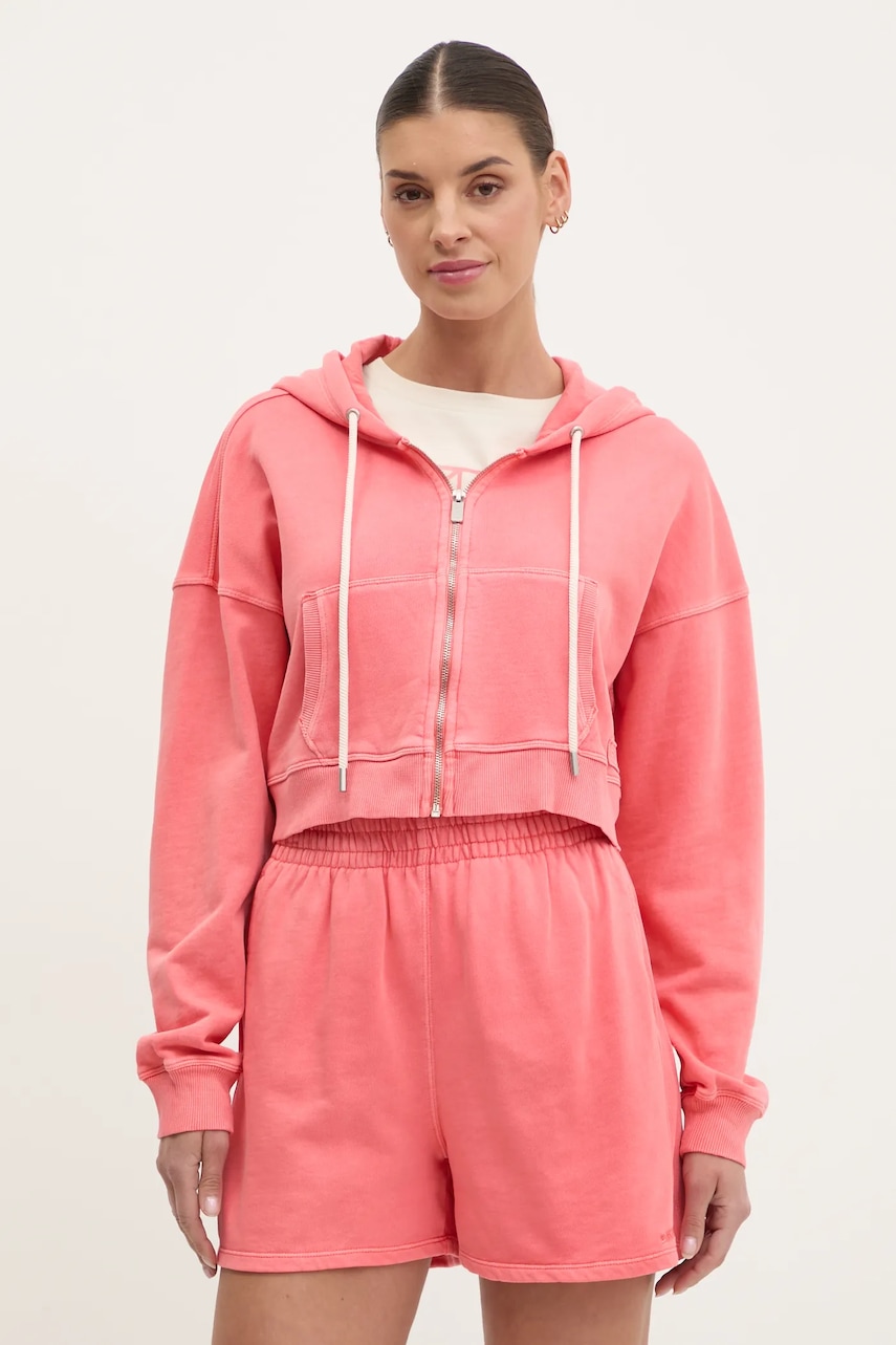 Βαμβακερή μπλούζα Dkny γυναικεία, χρώμα: ροζ, με κουκούλα, DP5J9578