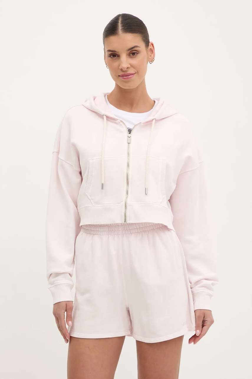 Βαμβακερή μπλούζα Dkny γυναικεία, χρώμα: ροζ, με κουκούλα, DP5J9578