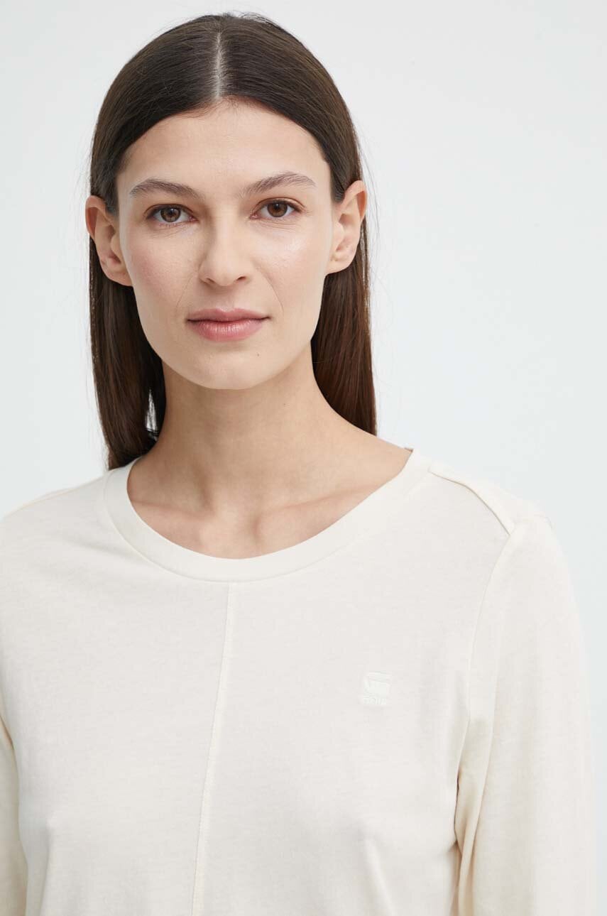 Βαμβακερή μπλούζα με μακριά μανίκια G-Star χρώμα: μπεζ