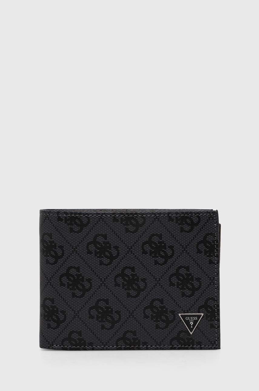 Δερμάτινο πορτοφόλι Guess ανδρικά, χρώμα: μαύρο