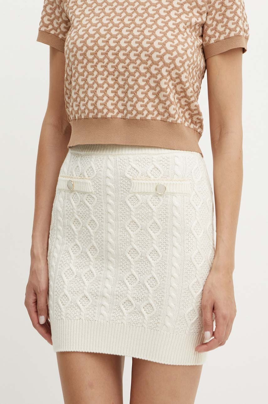 Φούστα από μείγμα μαλλιού Guess ISABELLE χρώμα: μπεζ, W4YD58 Z37L1