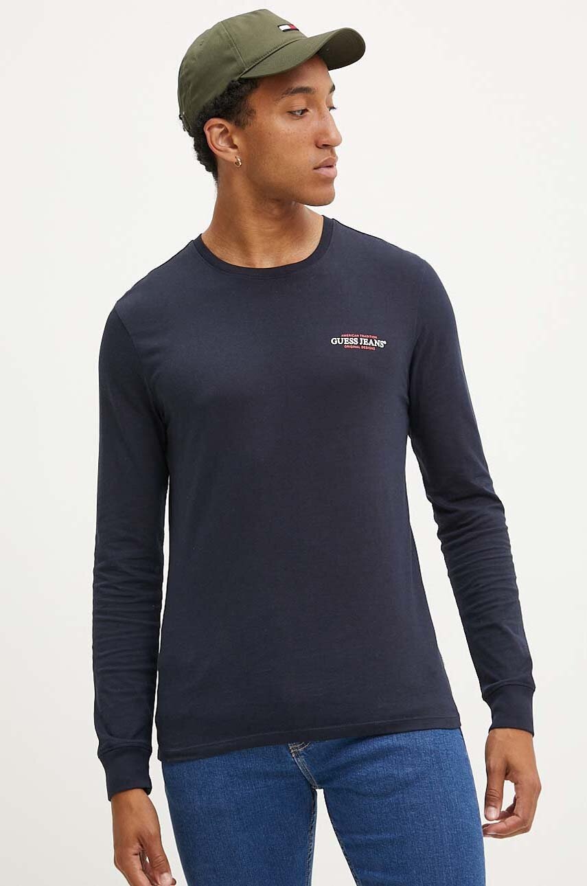 Βαμβακερή μπλούζα με μακριά μανίκια Guess Jeans χρώμα: ναυτικό μπλε, M4YI54 K8HM0