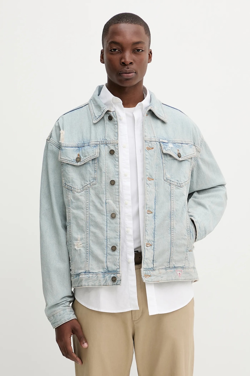 Τζιν μπουφάν Guess Jeans χρώμα: μπλε, M5YN38 D5M5A