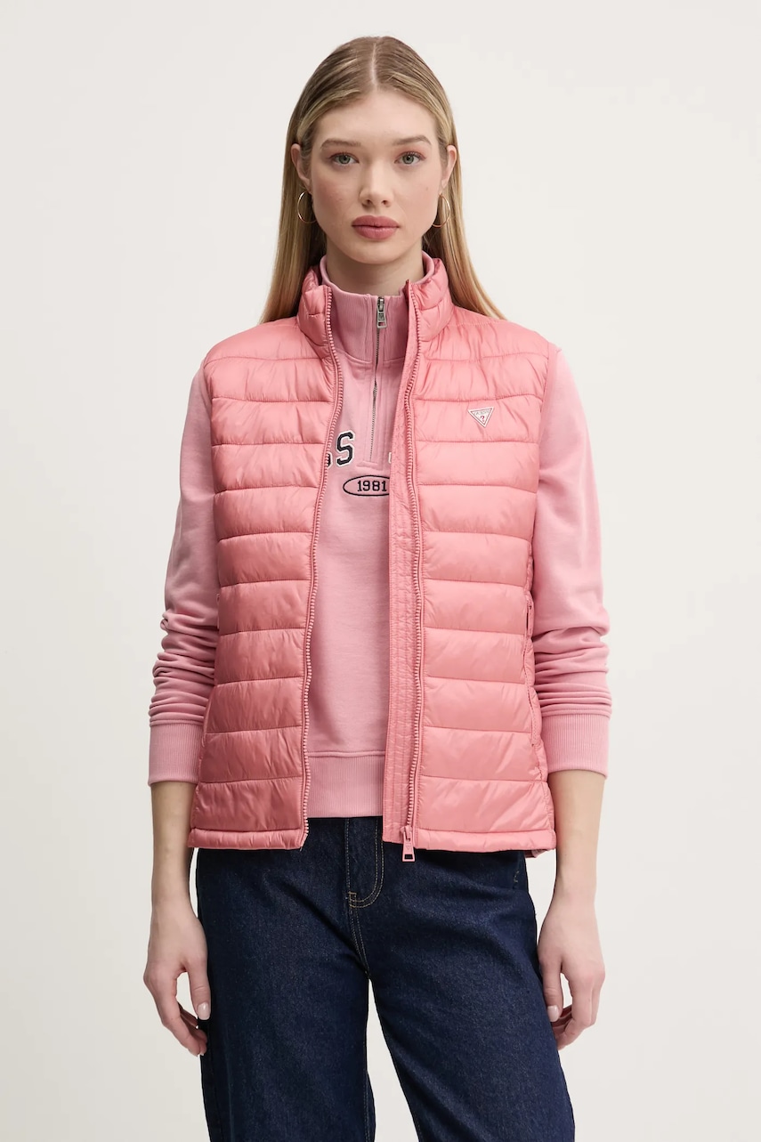 Αμάνικο μπουφάν Guess Jeans χρώμα: ροζ, W5RN55 WHAB2