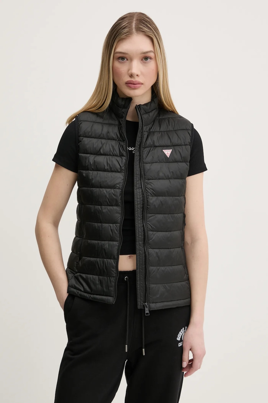 Αμάνικο μπουφάν Guess Jeans χρώμα: μαύρο, W5RN55 WHAB2