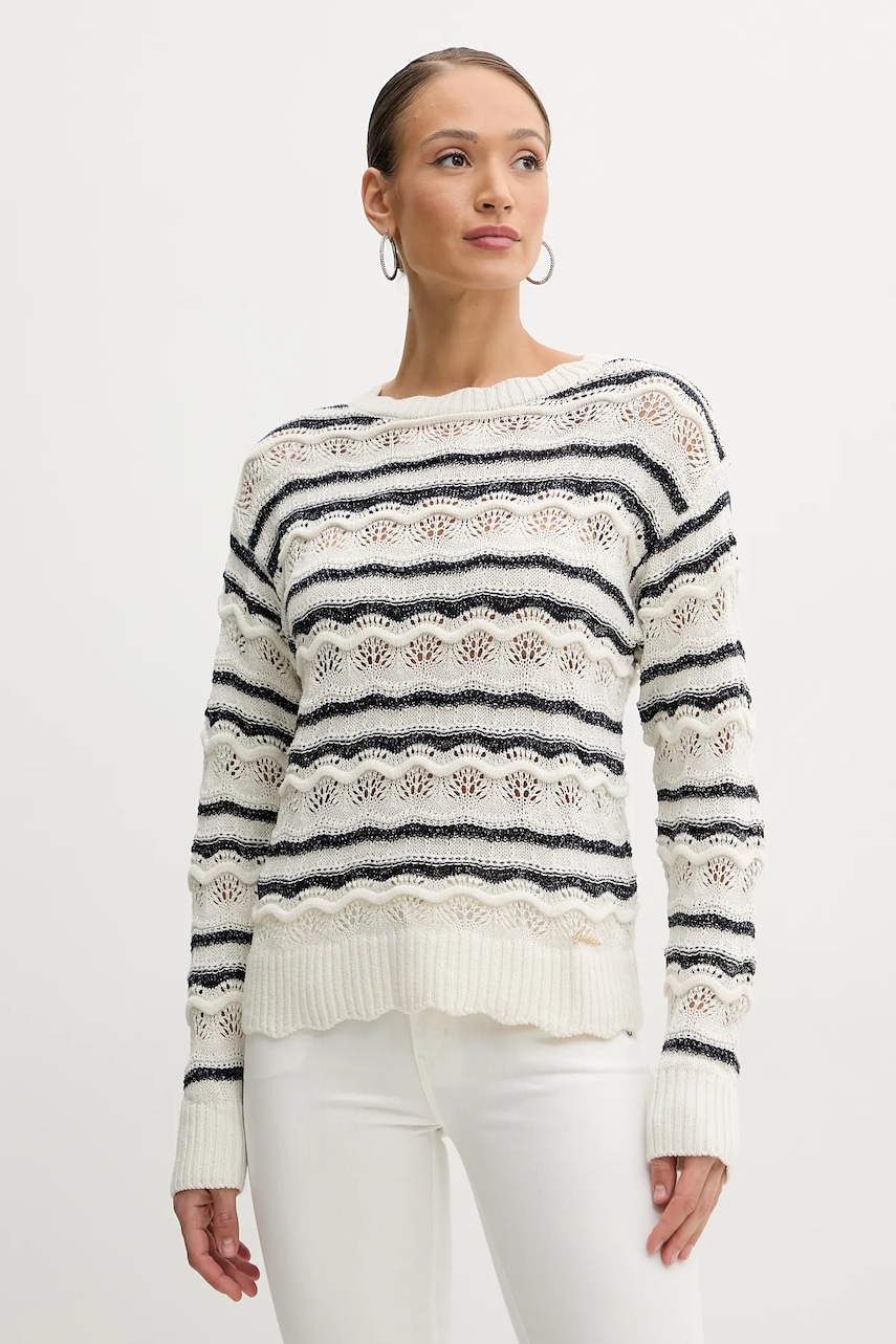 Πουλόβερ από λινό μείγμα Guess VALERIE γυναικείο, χρώμα: μπεζ, W5GR35 Z3NJ0