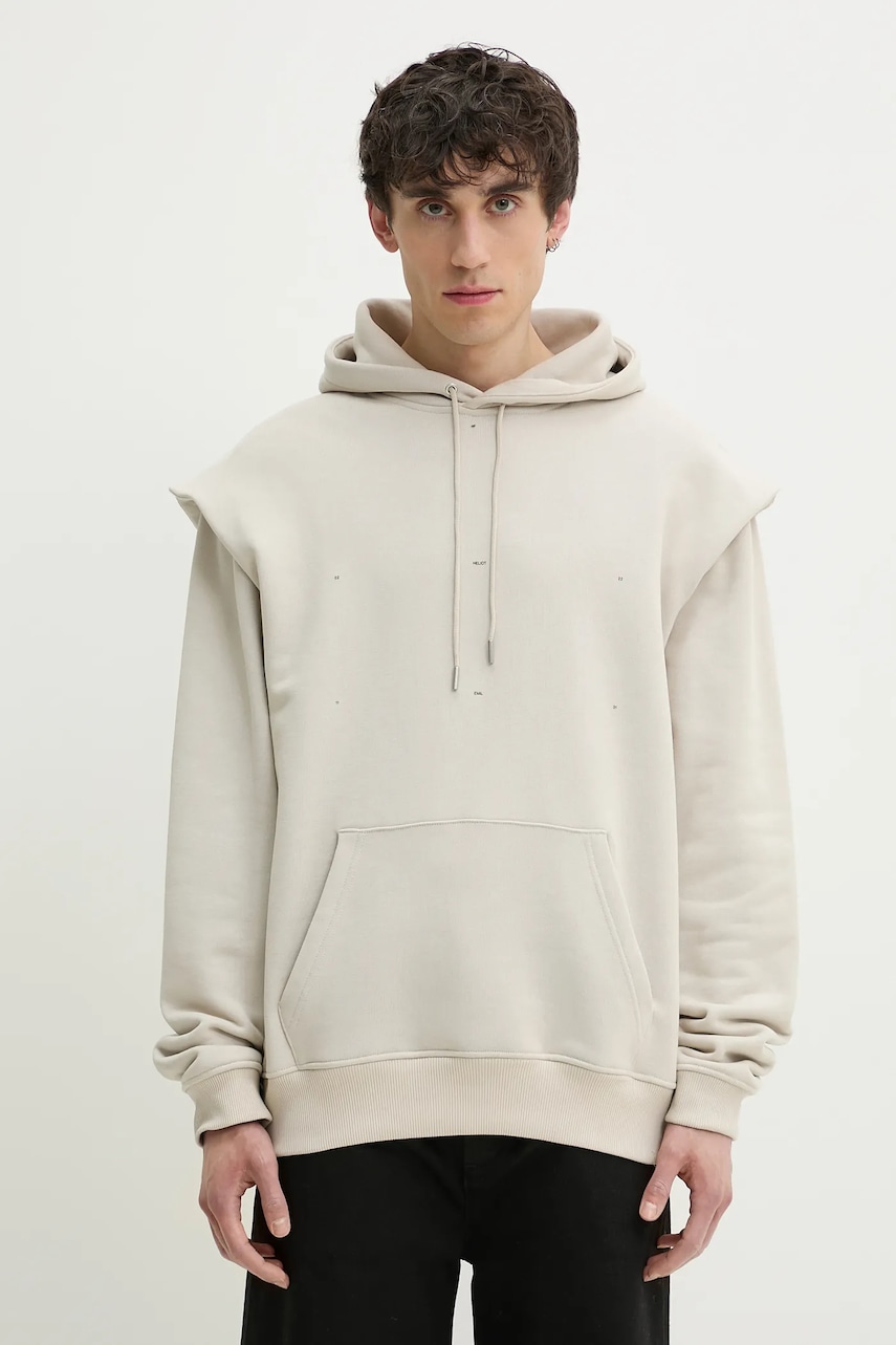 Βαμβακερή μπλούζα Heliot Emil χρώμα: μπεζ, με κουκούλα, PRESS25_M_08_053_ST18_CO