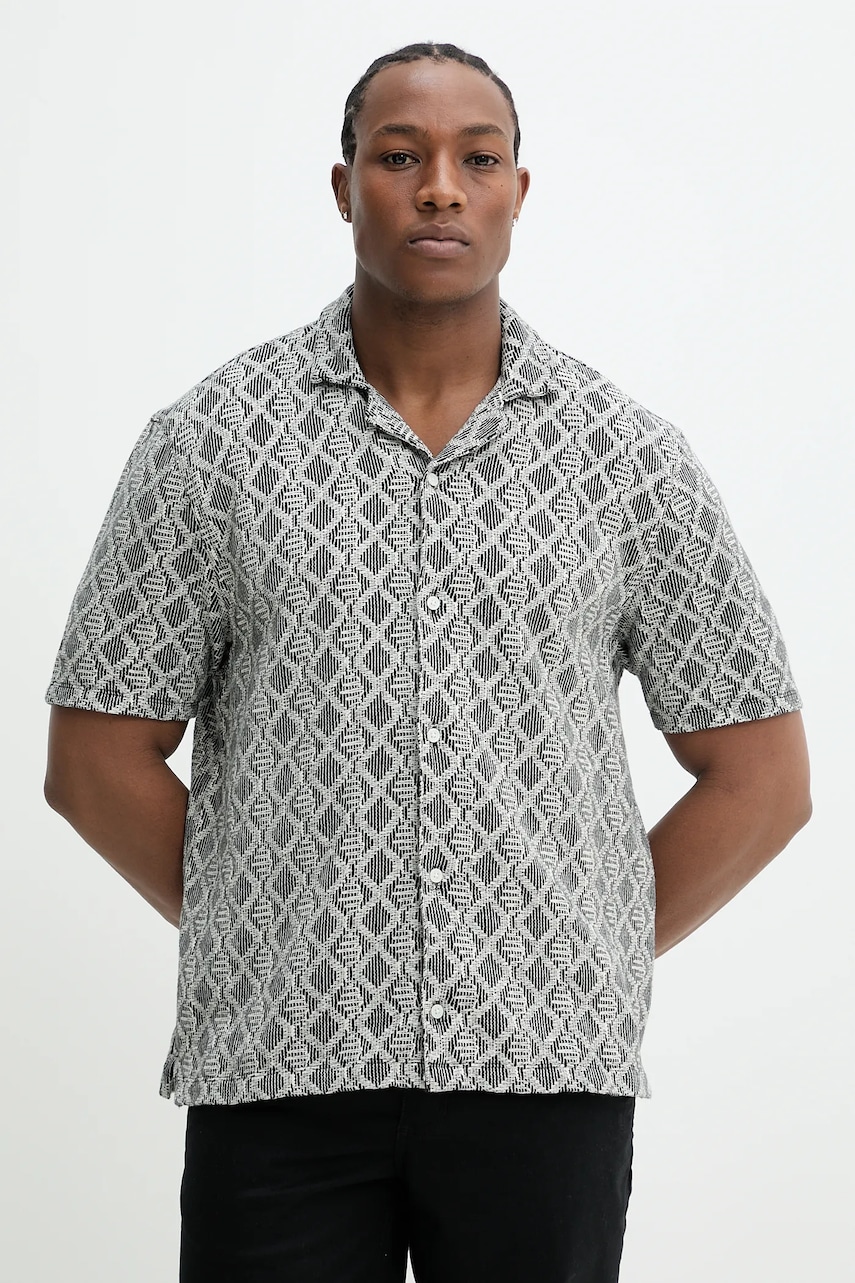 Βαμβακερό πουκάμισο Hollister Co. ανδρικό, χρώμα: μαύρο, KI325-5015