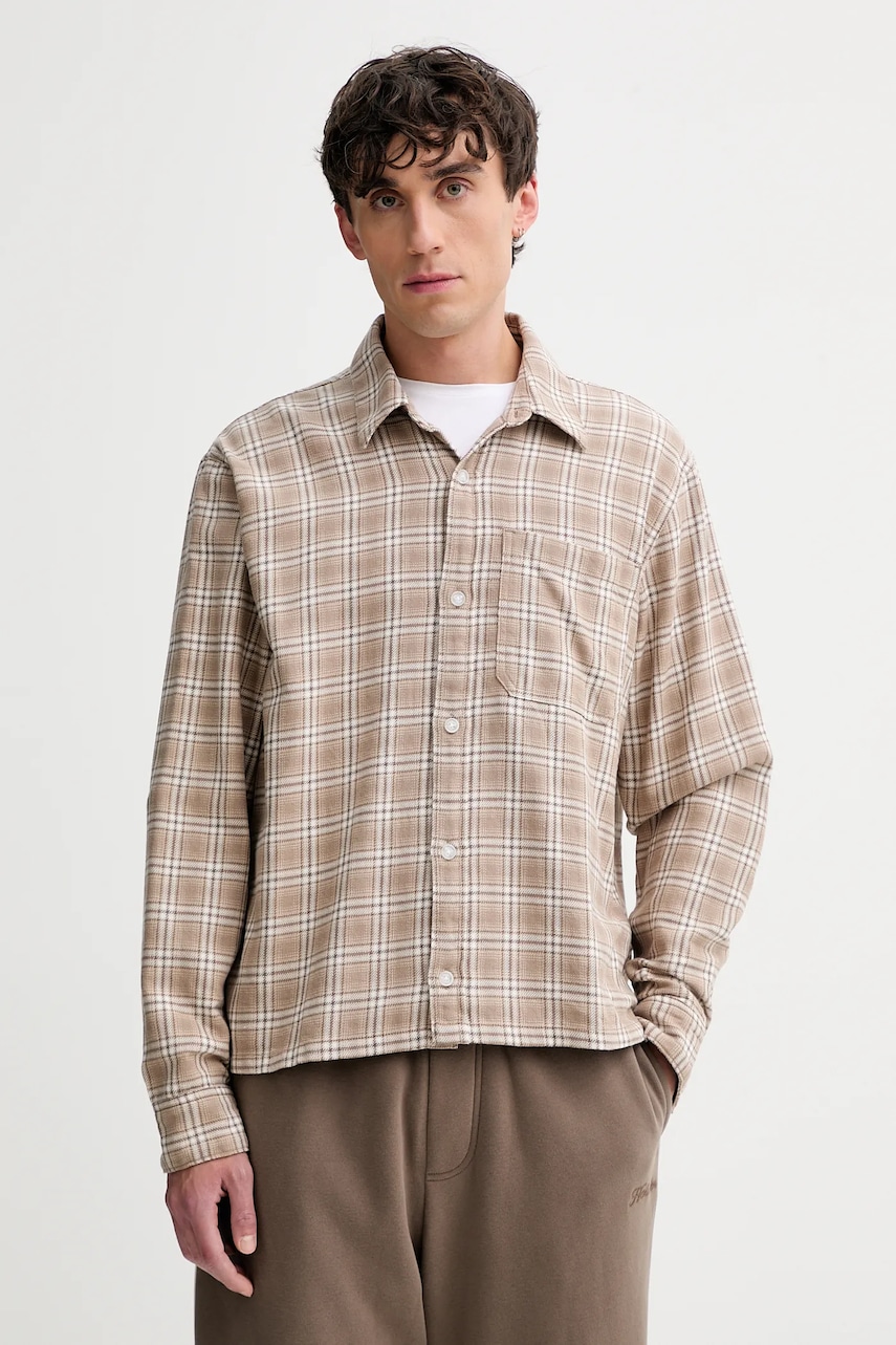 Βαμβακερό πουκάμισο Hollister Co. ανδρικό, χρώμα: μπεζ, KI325-5197-418