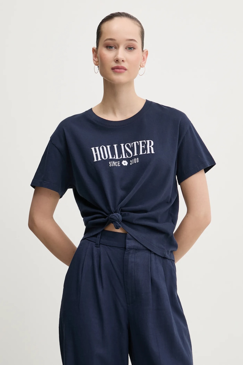 Βαμβακερό μπλουζάκι Hollister Co. γυναικείο, χρώμα: ναυτικό μπλε, KI357-5000