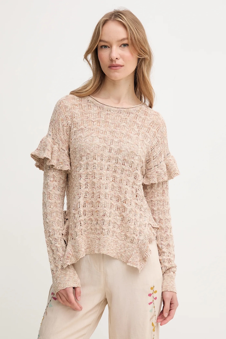 Πουλόβερ από λινό μείγμα Hoss Intropia γυναικείο, χρώμα: μπεζ, 6389954